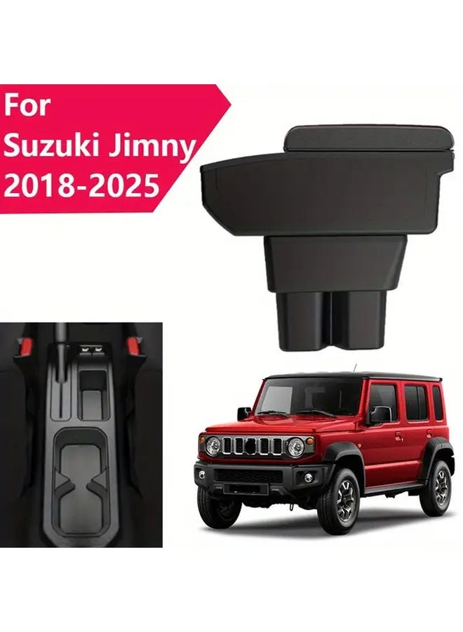 سوزوكي جيمني 2018-2025 صندوق مسند الذراع المركزي بتطريز أحمر حامل أكواب قابل للتمديد فتحة تخزين الهاتف - Image 1